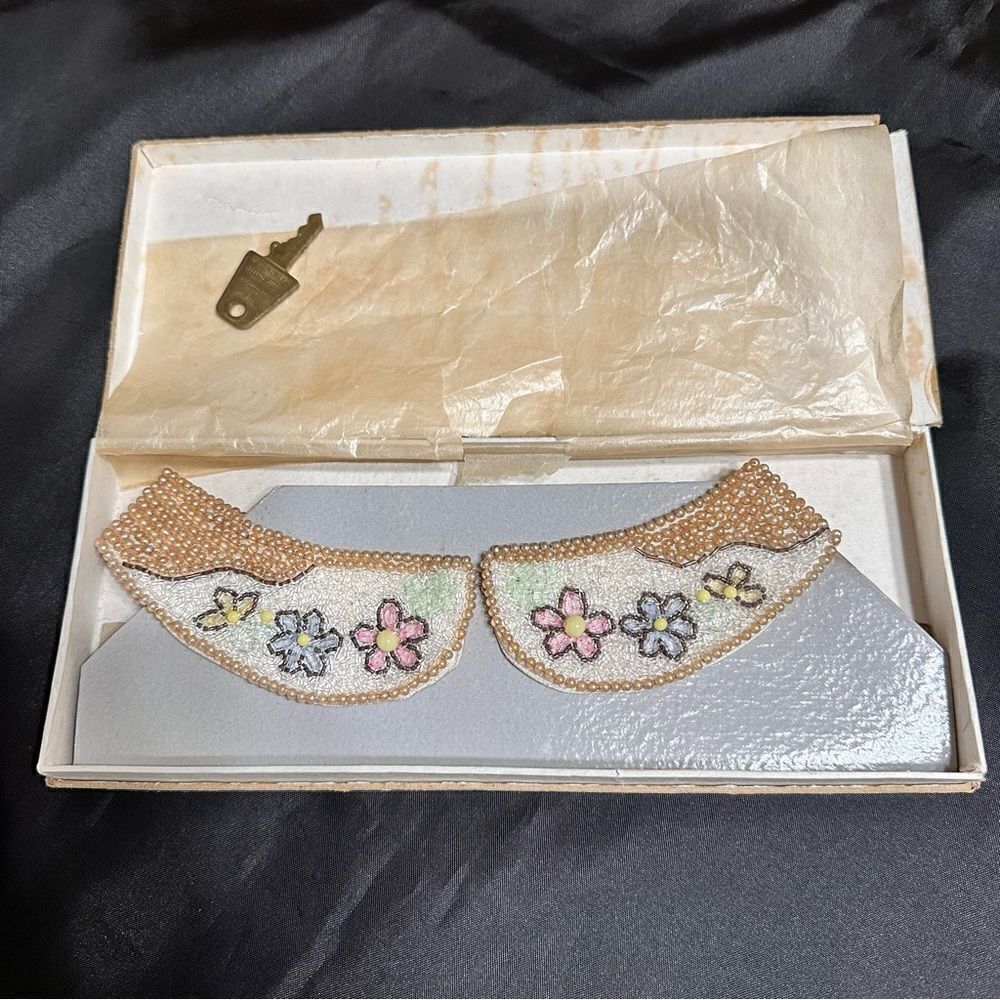 1950s Beaded Faux Pearl Floral Peter Pan Collar Dickey Cottagecore Japan - Picture 4 of 11